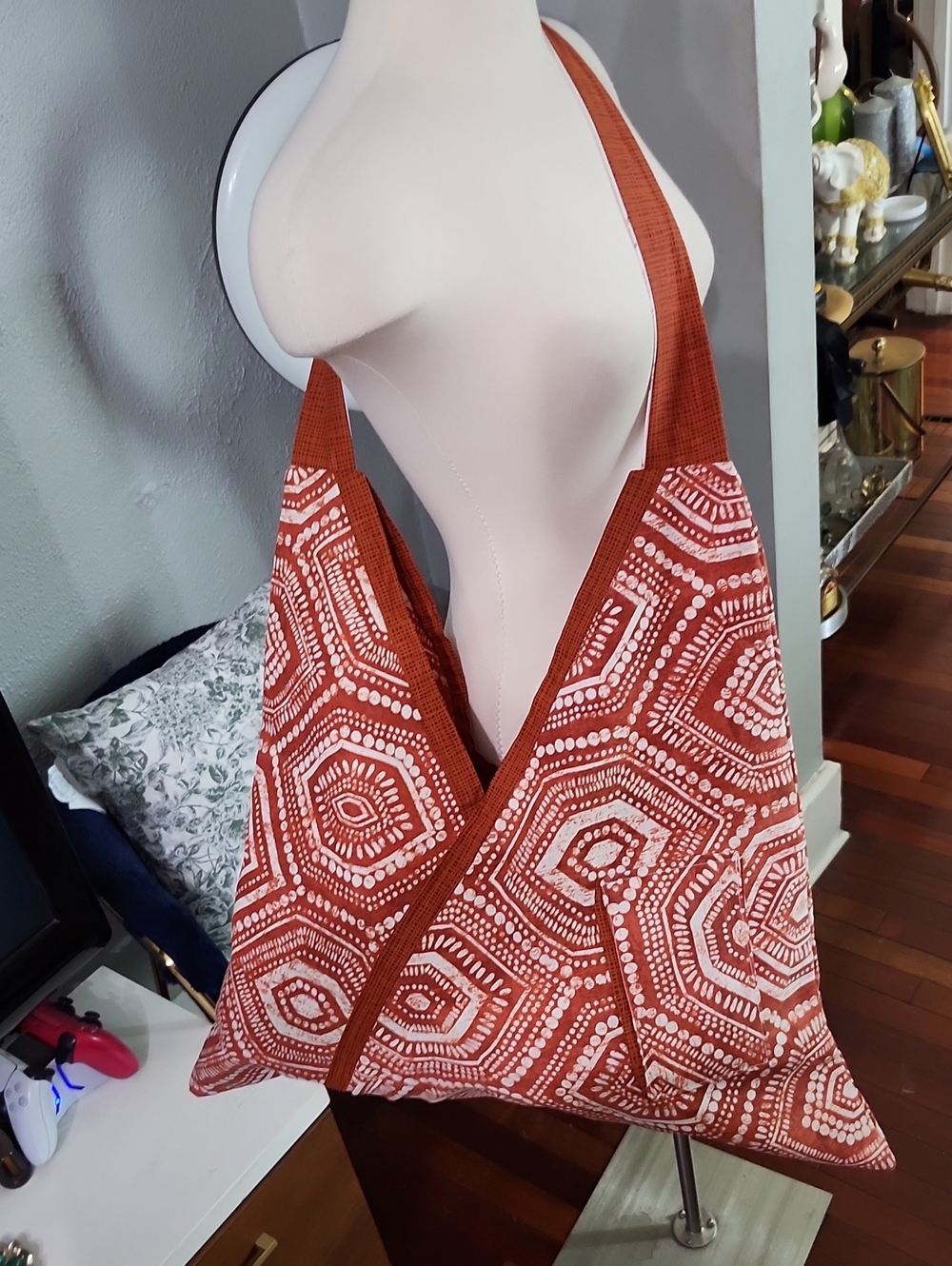 Kimono Obi Azuma Orgami Boho Japanese African Tote Bag Rust/white Cotton Nwot